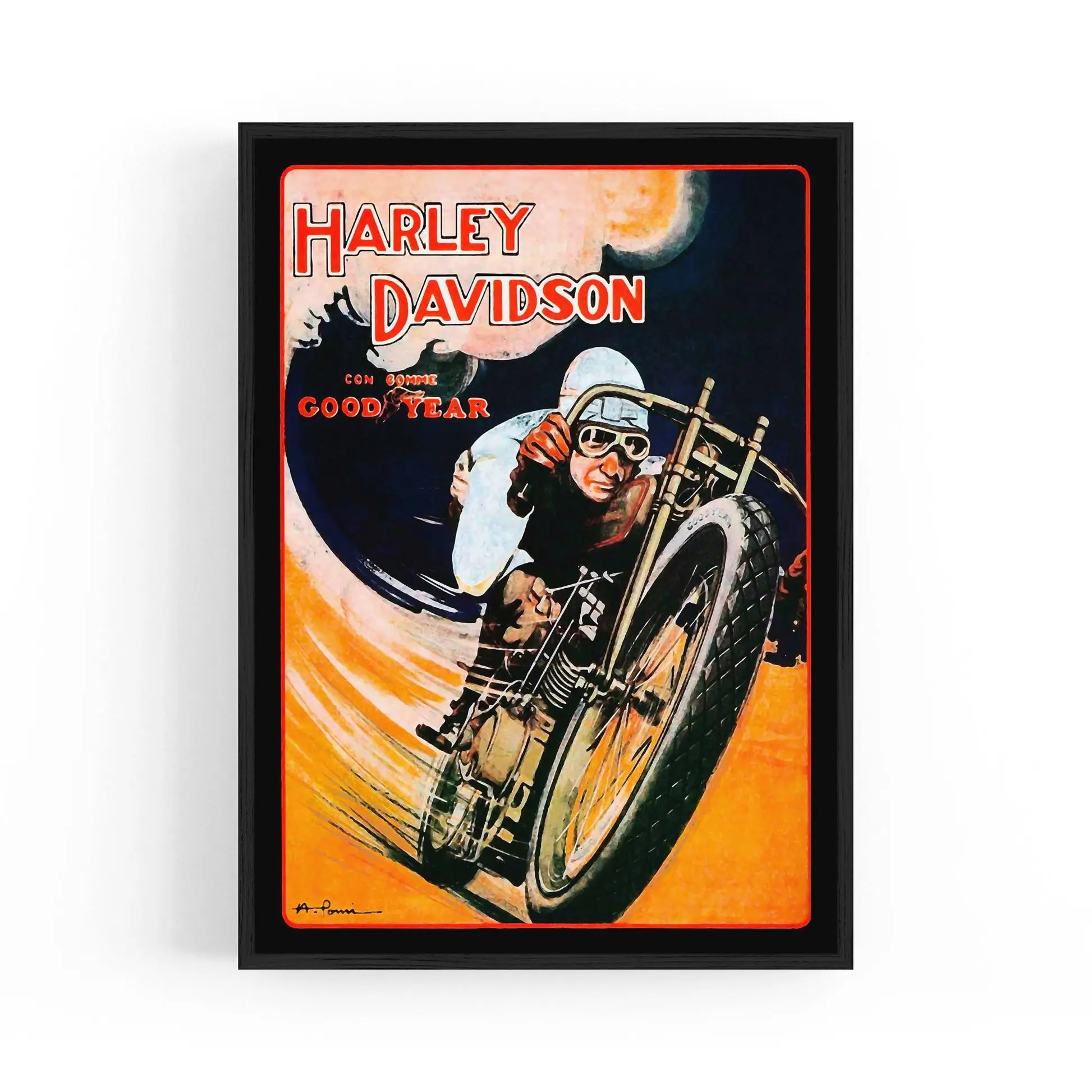 Harley Davidson on Goodyear Tyres - Vintage Travel Poster - Poster No Frame