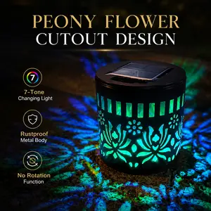 7-Tone Variable Solar Peony Flower Projection Wall Lamp, No Rotation Function, Rustproof Metal Fence Light for Outdoor Lawn, Garden, Pillar, Veranda & Backyard Decor