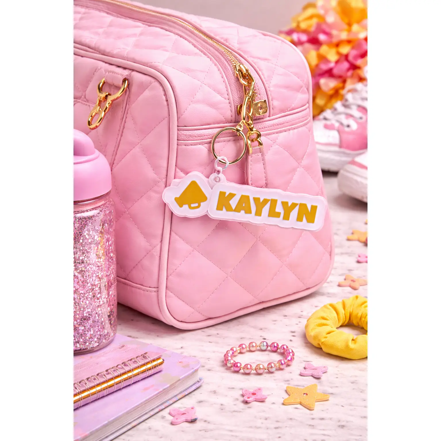 Personalized Cheer Megaphone Keychain Bag Tag – Custom 3D Printed Name Tag for Cheerleaders, Team Gifts & Backpack Accessories