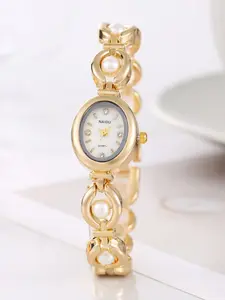 New Ladies' Oval Steel Band Watch, Vintage Luxurious Faux Pearl Quartz Watch, Elegant Women's Wristwatch, Fashionable Wristwatch, Fashion Accessory