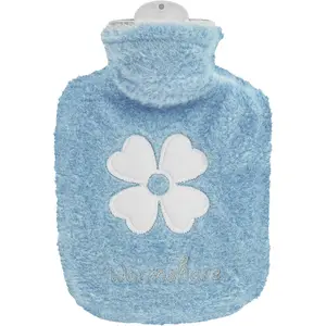Hot Water Bottle, 500ml Small Hot Water Bottle with Cover Warm Water Bag with Soft Premium Faux Fur Cover 2-in-1 Water Bag for Cold & Hot Compress Mini Hot-Water Bag for Women Seniors Children Blue
