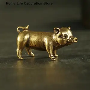 Antique Copper Lucky Pig Ornaments Retro Brass Animal Miniatures Figurines Home Desk Decoration Bronze Living Room Decor Crafts