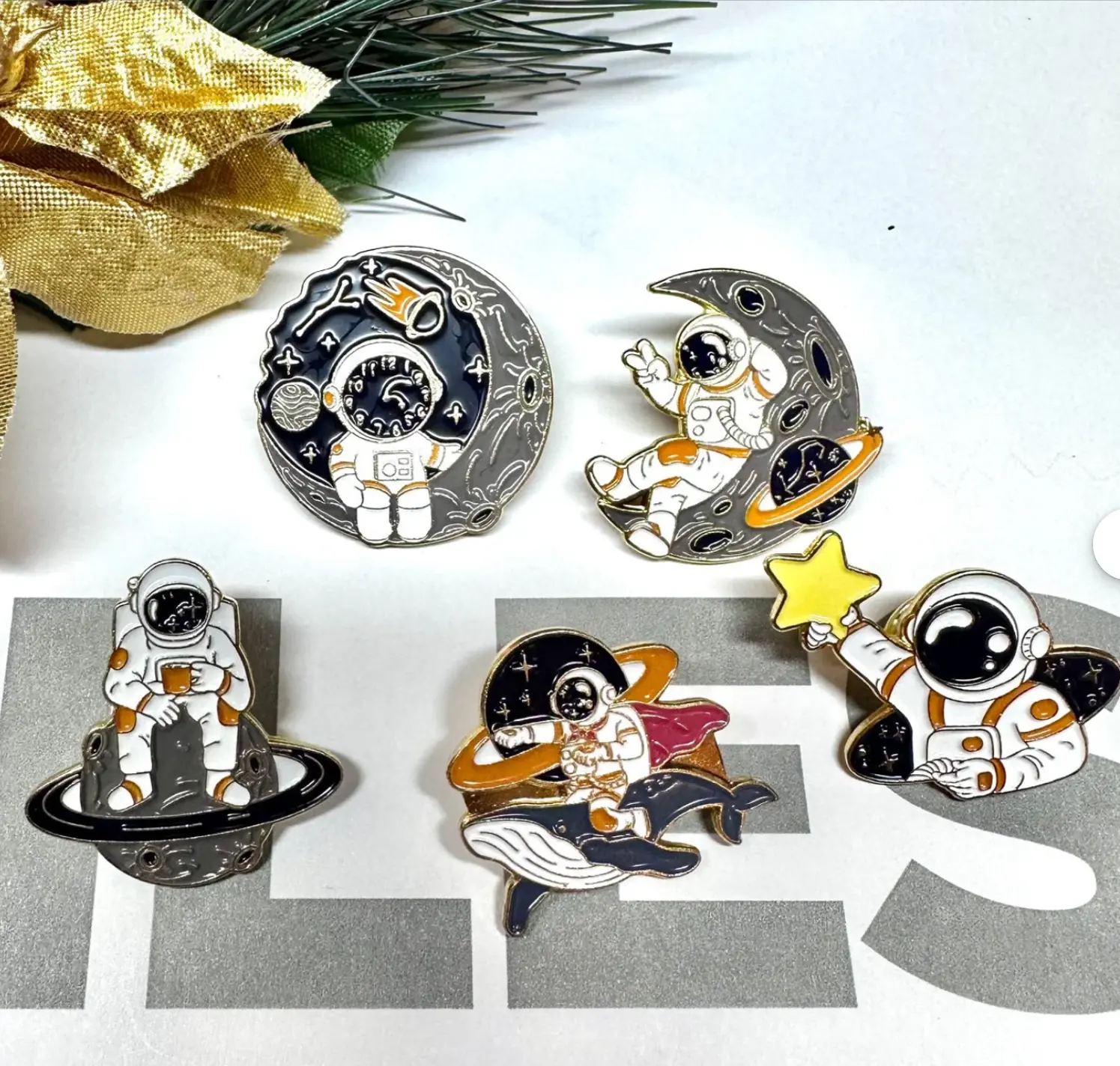 Set of 5 Astronaut space planet enamel pin collection hard enamel pins hat pins collar pin cartoon enamel pin kawaii enamel Jeans
