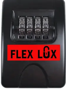 FLEX LOX Lock Box Custom Branded key storage solution. Ideal for realtors, restoration job sites, and vacation rentals. Features a weather-resistant casing and customizable code system for easy access. Keep your keys safe and secure with FLEX LOX!