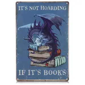 Dragon Pattern Wall Decor Metal Sign Durable Fade Resistant Aluminum 8x12 inches Fun Retro Book Lovers Christmas Gift