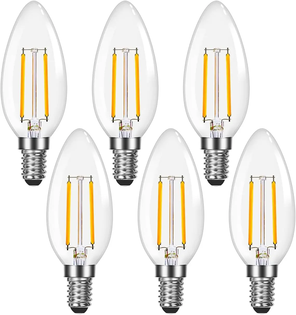 LEPRO Dimmable LED Light Bulbs, E12 Candelabra Base 60W Equivalent, 500lm 2700K Soft White Filament Bulbs, Ultra Energy-Saving, Long Lifespan, for Ceiling Fans & Chandeliers, 6-Pack