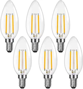 Lepro Led Chandelier Bulbs 60w Equivalent,E12 Dimmable Candelabra Bulbs for Ceiling Fan and Chandelier, 500lm 2700k Soft White Filament Bulbs,Type B Base, Ultra Energy Saving, Long Lifespan, 6-Pack