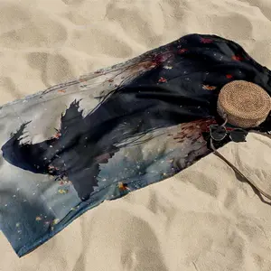 1 piece Dark Witch and Autumn Flower Field themed beach towel - Extra Large Beach Towel, Moisture-wicking Quick-dry Fabric, suitable for Beach, Pool, Camping, Machine Washable, Modern Pattern Style, Great Companion for Summer Travel