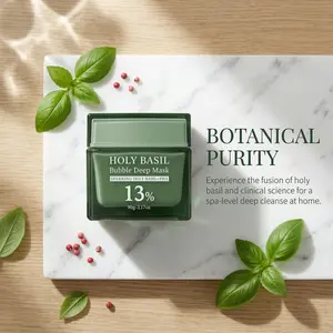 90g K-Beauty Bubble Clay Mask - Pore Detox Deep Cleanser with Holy Basil & PHA, Sparkling Bubble Foam Blackhead Remover, Gentle Exfoliating Wash Off Pack, Vegan Skin Clarifying Recipe for Clearer Skin