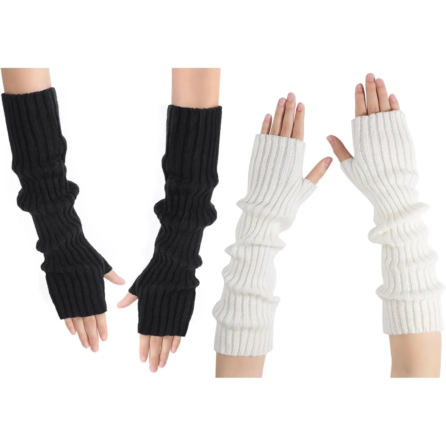 Arm Warmers, Women's Winter Long Fingerless Gloves Knit Mitten Gloves Arm Sleeves for Women with Thumb Hole