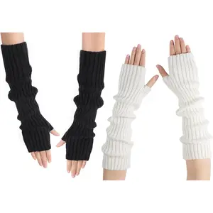 Arm Warmers, Women's Winter Long Fingerless Gloves Knit Mitten Gloves Arm Sleeves for Women with Thumb Hole