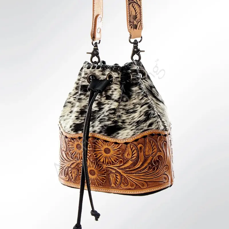 American Darling cowhide tooler leather bucket bag