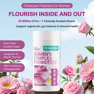 Drbiocare Women's Probiotics for Vaginal, Gut, Digestive & Immune Health – 20 Billion CFU, 7 Strains – With Cranberry, Ashwagandha &Mulberry leaf extract – pH Balance, Odor Control & Bloat Relief, 60capsules, Non-GMO, Gluten-Free,Soy-free, Dairy free