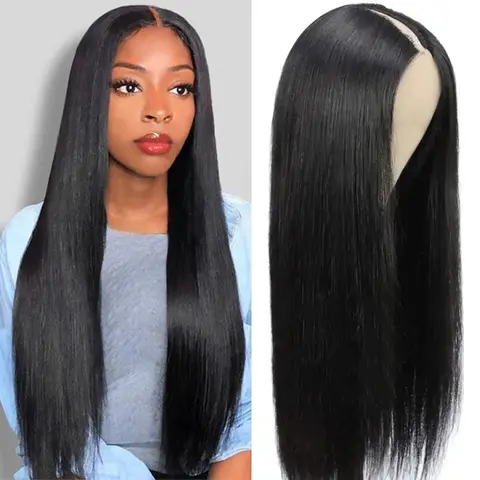 Straight Hair V Part Wig Raw Remy Human Hair 180% Peruvian Straight Hair Upgrade U Part Human Hair Wigs for Women Head Clip In Half Wig