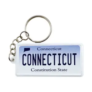 Connecticut License Plate Aluminum Ultra-Slim Rectangular Souvenir Keychain 2.5" X 1.25"x 0.06"