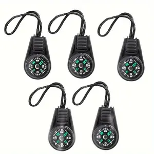 5pcs Mini Survival Compass Waterproof Acrylic Essential Outdoor Adventure Exploration Tool with Lanyard No Battery or Magnesium Rod Required