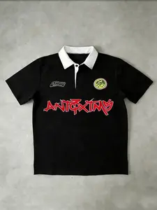 Men's 'Antoxtm' Graphic Short Polo Shirt | Contrast Collar & Edgy Logo Print | Streetwear Punk Style | Statement Top | Ideal for Urban Edge & Bold Fashion Enthusiasts | Menswear