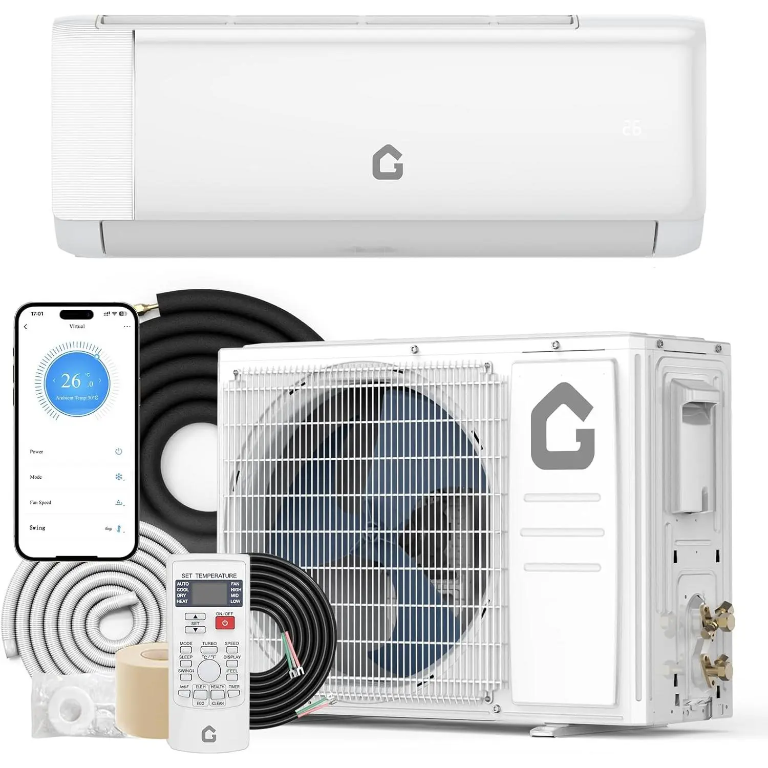 White 12000 BTU Mini Split Air Conditioner and Heater WiFi Enabled SEER2 22 Energy Efficient 115 Volt White Window Type Aircon Aircon Cooler