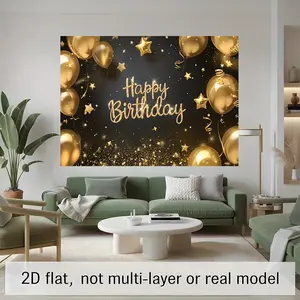 2D Flat - One Piece of a 2D Flat Banner, Featuring a Luxurious Happy Birthday Design, Made of Polyester, Suitable for Home, Room, Holiday, And Party Decorations