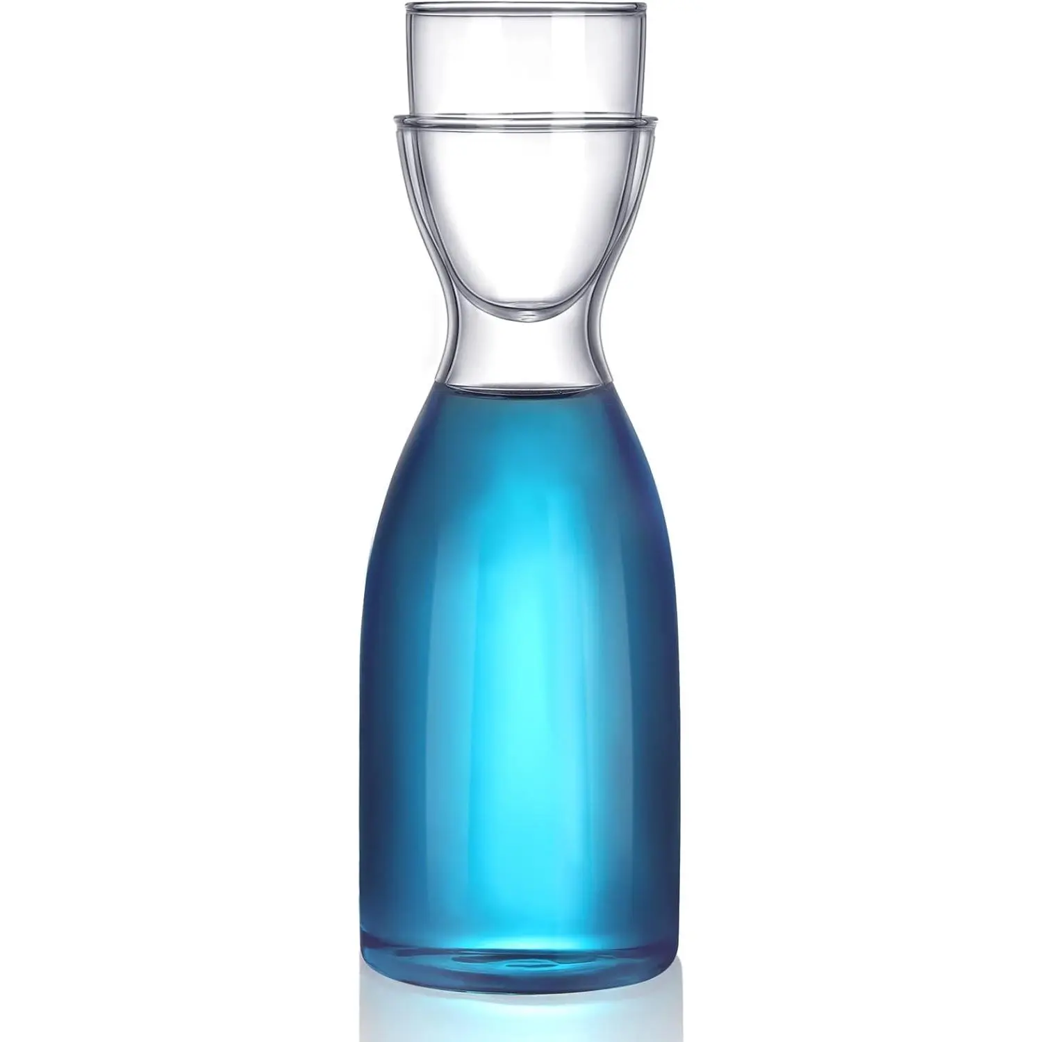 Bedside Water Carafe Set with Tumbler Glass Set for Bathroom Mouth Washer Dispenser Mouth Wash Containers Decanter with Cup Glass Pitcher Bottle Container, Nightstand or Kitchen, 600 ml (1)Gift.