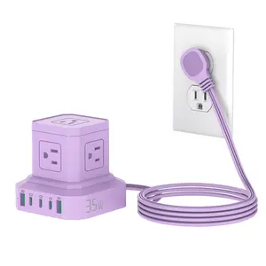 Power Strip Tower with 6.5FT(2m) Cord, 700J Flat Plug Surge Protector with 5 AC Outlets 5 USB Ports (3 USB C), 35W GaN Fast Charging Outlet for Home Office Dorm Room Protection Device