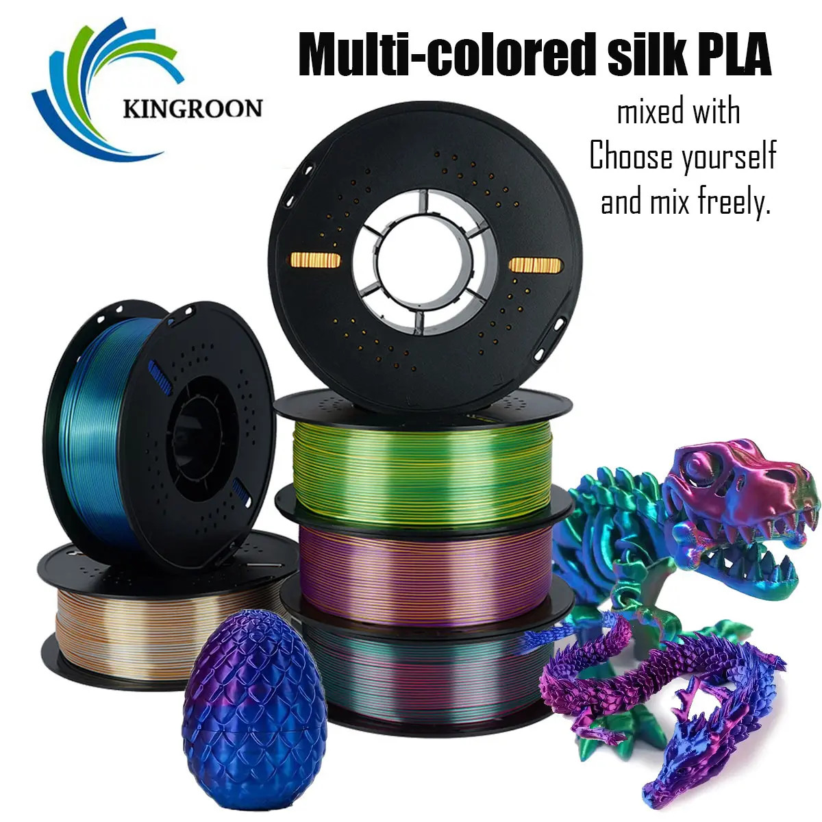 KINGROON Silk PLA Filament 1.75 mm | Single • Dual • Tri-color & Rainbow Silk | Mix and match your shades | ±0.03 mm