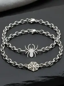 2 pc Stainless Steel Spider Web Couple Bracelet, Stainless Steel Spider Bracelet, Couple Matching Bracelet, Fashionable and Versatile for Daily Wear