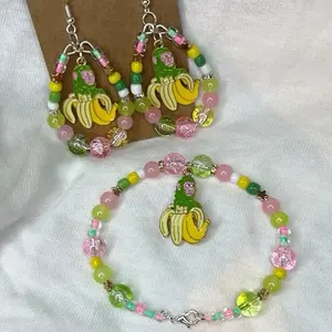 Handcrafted 2-Piece Brain Rot Earrings and Bracelet Set (Chimpanzini Bananini Themed)