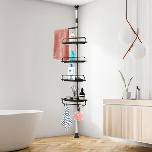 Space-saving 4-level Stainless Steel Bathroom Corner Shelf with Adjustable Rotating Towel Bar - Rust-proof, No-drill Installation, Perfect for Organizing Toiletries and Towels, Shelf