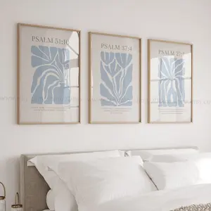 Set of 3 Pastel Blue Christian Prints Psalms Collection, Pastel Blue Christian Posters, Modern Christian Decor, Christian Flower Prints