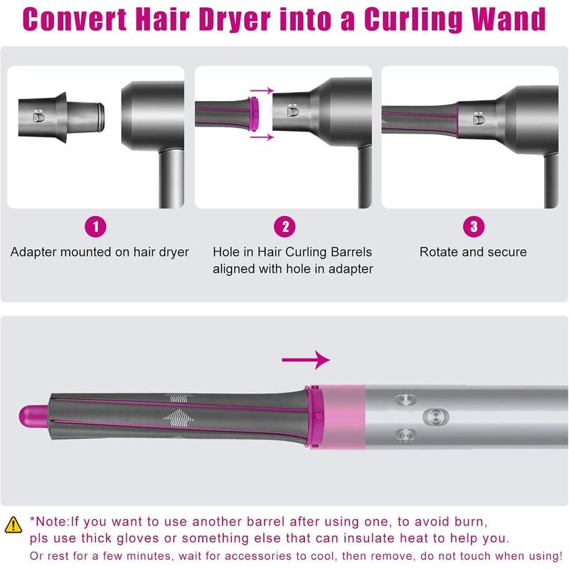 1.2 Inch/30MM Long Hair Curling Iron Barrels For Dyson Airwrap HS01 HS05 Attachment Parts Hair Tool, With Adaptor For Dyson Hair Dryer Converting To Airwrap Styler, 1 Pair