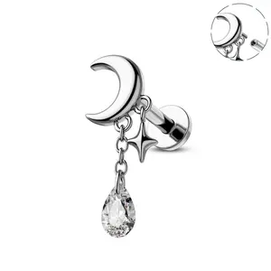 Oufer 16G Moon Dangle Internally Threaded Cartilage Stud Helix Earring