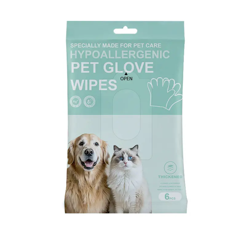 Pet Glove Wipes, Pet Cleaning Glove Wipes for Dogs & Cats, Infused with Coconut Oil, Hypoallergenic, Gentle, for Pet Dry Cleaning Spa-Like Care at Home, Daily Care and Travel-DBY