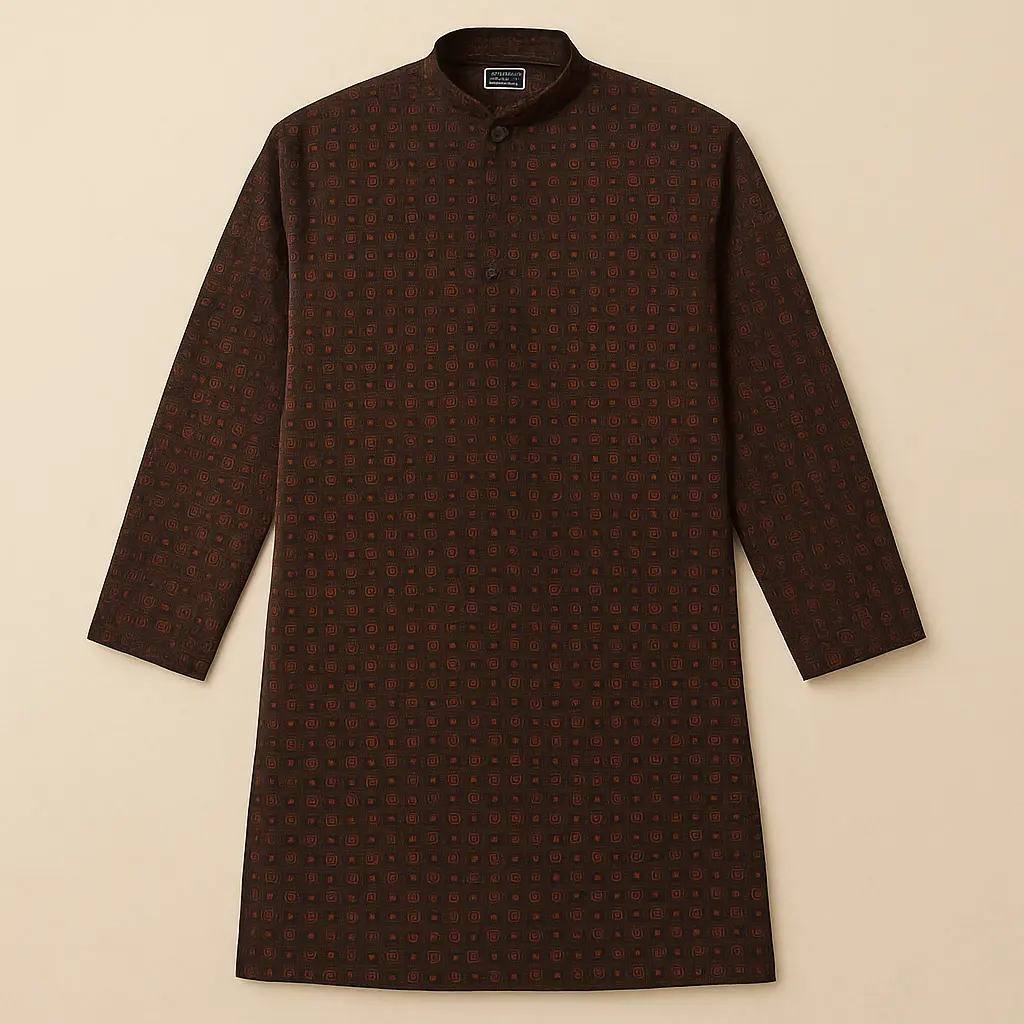 Muslim Panjabi for Men Bangladesh Pakistan India Dark Red Kurta Long Sleeve Islamic Clothing All Day Wear