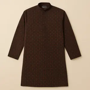 Muslim Panjabi for Men Bangladesh Pakistan India Dark Red Kurta Long Sleeve Islamic Clothing All Day Wear