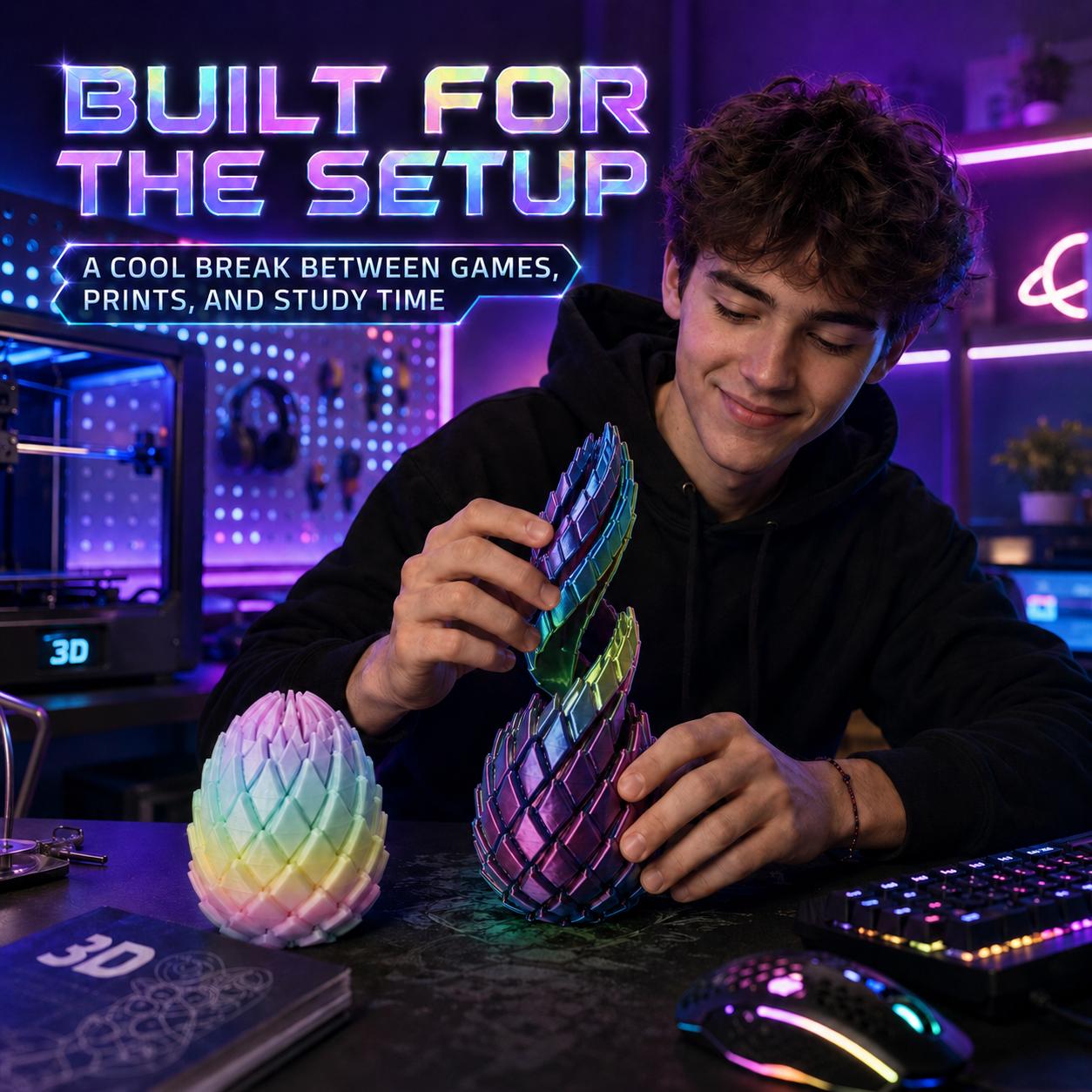Twisty Fidget Egg — 3D Printed Smooth Spiral Sensory Toy for Stress Relief & Focus | Silent, Pocket-Sized Slippery Egg Fidget | Desk Toy Gift for Adults, Teens & Kids | Holographic Pouch Included