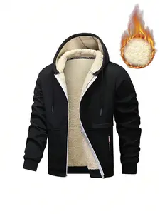 Heavyweight fleece hoodie jacket featuring sherpa lining for warmth during cold winter weather; zipper closure with drawstring hood Coats