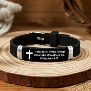 Inspirational Quote Bible Verse Cross Bracelets Faith Christian Philippians 4:13 Adjustable Bracelet,Gospel Religious Jewelry for Birthday / Familys Love Gift