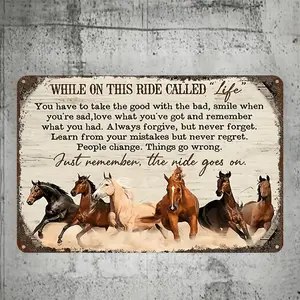 Vintage Horse Wall Art Horizontal Iron Sheet Painting 8x12 Inches Rustic Aluminum Equestrian Decor with Inspirational Quote Ideal for Home Cafe Bedroom Gift Seasonal Celebration