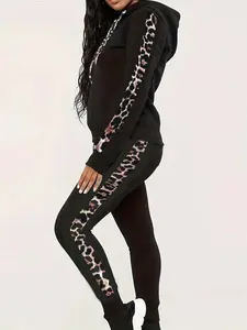 JOYPAY Women's Lady 2-Piece Leopard Print Long Sleeve Hoodie & Legging Clothes Set - Soft, Comfortable, Breathable Fitted Fabric, Durable Chic Everyday Casual Outfit