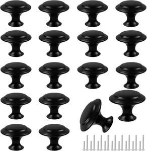 18 Pieces Black Drawer Knobs, 30mm Diameter Stainless Steel Cabinet Pulls with 25mm and 40mm Screws