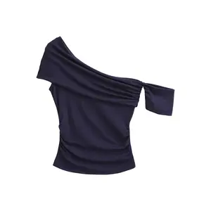 FDR One Shoulder Ruched Asymmetrical Off Shoulder Slim Fit Top