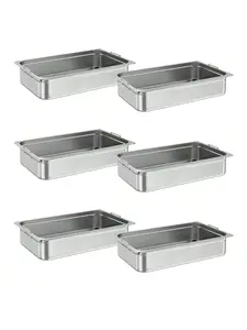 6 Pack Full Size Food Pans, 4 Inch Deep Commercial Catering Hotel Pan, NSF Certified, Stainless Steel Anti-Jamming Steam Table Pan,Handle + No Lid