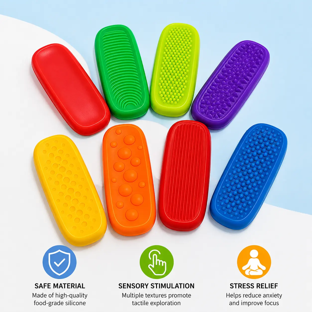 8 Counts, Multi-texture Silicone Suction Sensory Fidget Pads, for Tactile Stimulation and Daily Stress Relief Play