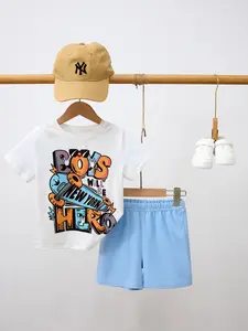 Boys 2 Piece Outfit Graffiti Graphic Bold Graphics Short Sleeve T-Shirt Top and Solid Elastic Waist Shorts Sport Set