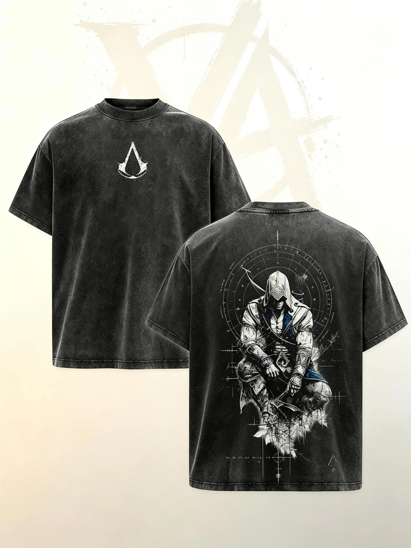 [AVT]Assassin's Creed Tee Hidden Blade Warrior Sketch Art Vintage Acid Washed Oversized T-Shirt Hoodie Tank Top Stealth Action Gamer Graphic Top Faded Black Techwear Casual Summer Outfits Video Game Fan Merch Gift For Gamer,funny symbol student Tshirt dog