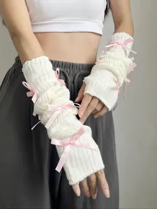 Women's Casual Fashion Arm Sleeves, Ballet Bow Knitted Woolen Sleeve Covers, Trendy Modern Plain Design, All Seasons Wear