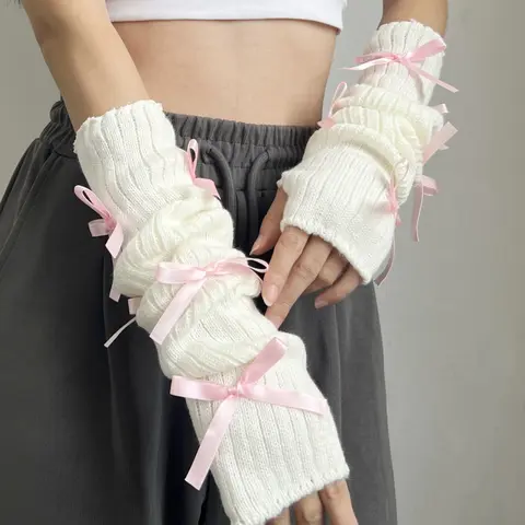 Women's Casual Fashion Arm Sleeves, Ballet Bow Knitted Woolen Sleeve Covers, Trendy Modern Plain Design, All Seasons Wear