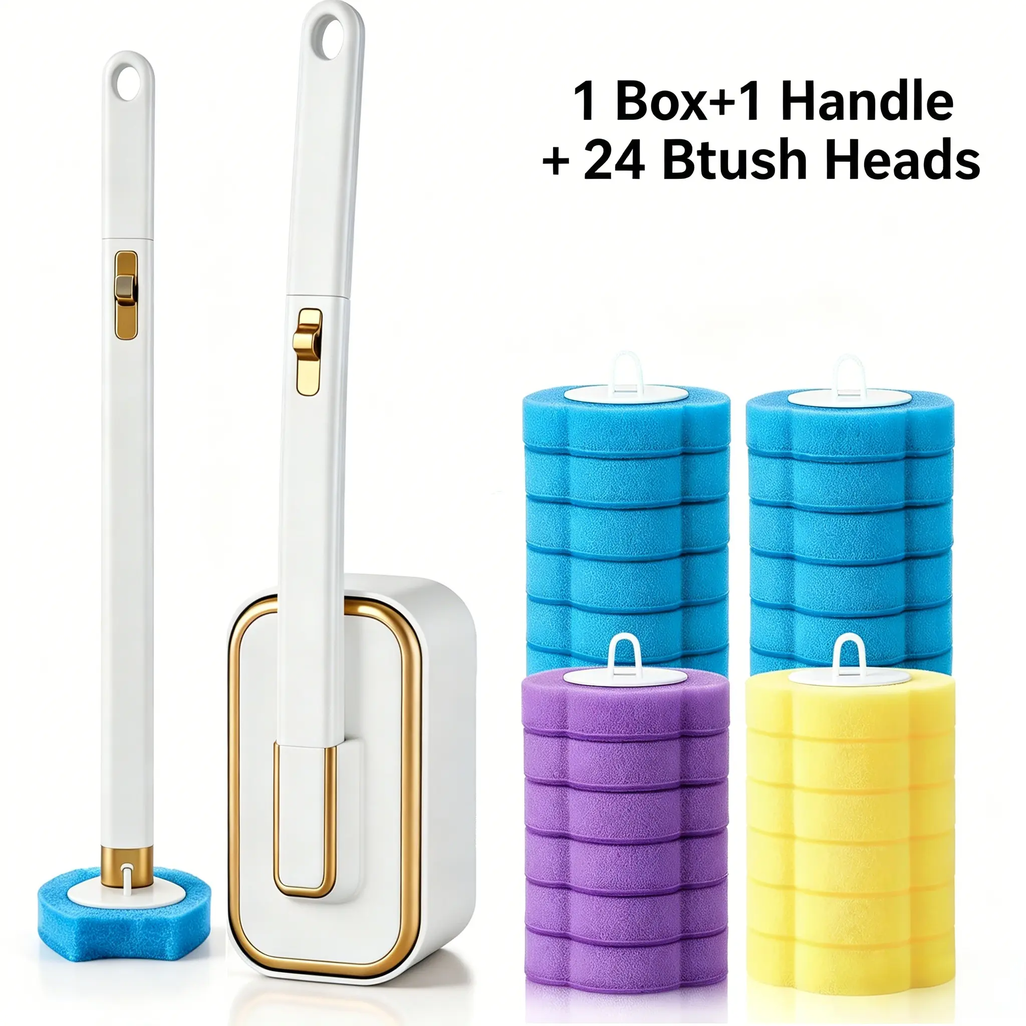 White Disposable Toilet Brush Set, Wall Mount Toilet Wand With Storage Holder & 24PCS Replacement Cleaning Refills, Multi-Surface Bathroom Scrub Kit For Toilet Bowl, Urinal, Sink, Bathtub, Wash Basin And Drain