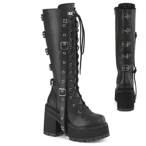 Demonia Assault-218 Black Vegan Leather Knee-high Boots
